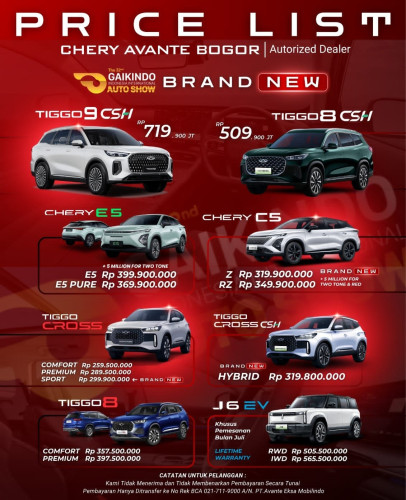 Pricelist Harga Chery gunungsahariutara 2025